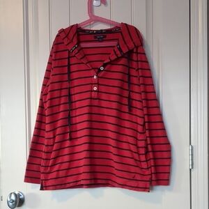 Nautica Red and Black Striped Top